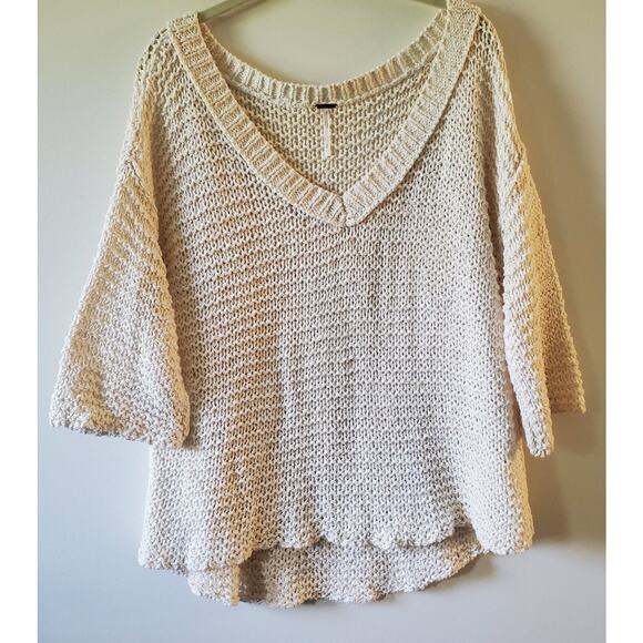 Free People Park Slope Women’s S Ivory V Neck Oversize Chunky Knit Sweater - Picture 1 of 9